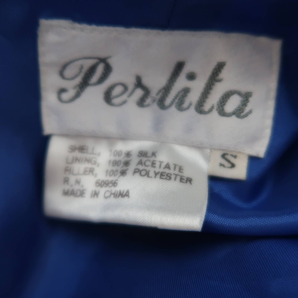 Vintage 80s Perlita blue silk ruched track jacket - Picture 8 of 8